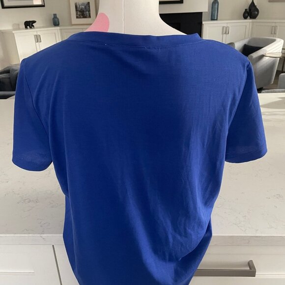 Cyrus Casual Short Sleeve V Neck Recycled Polyester Top Cobalt Blue Sz M NWOT - Picture 6 of 10